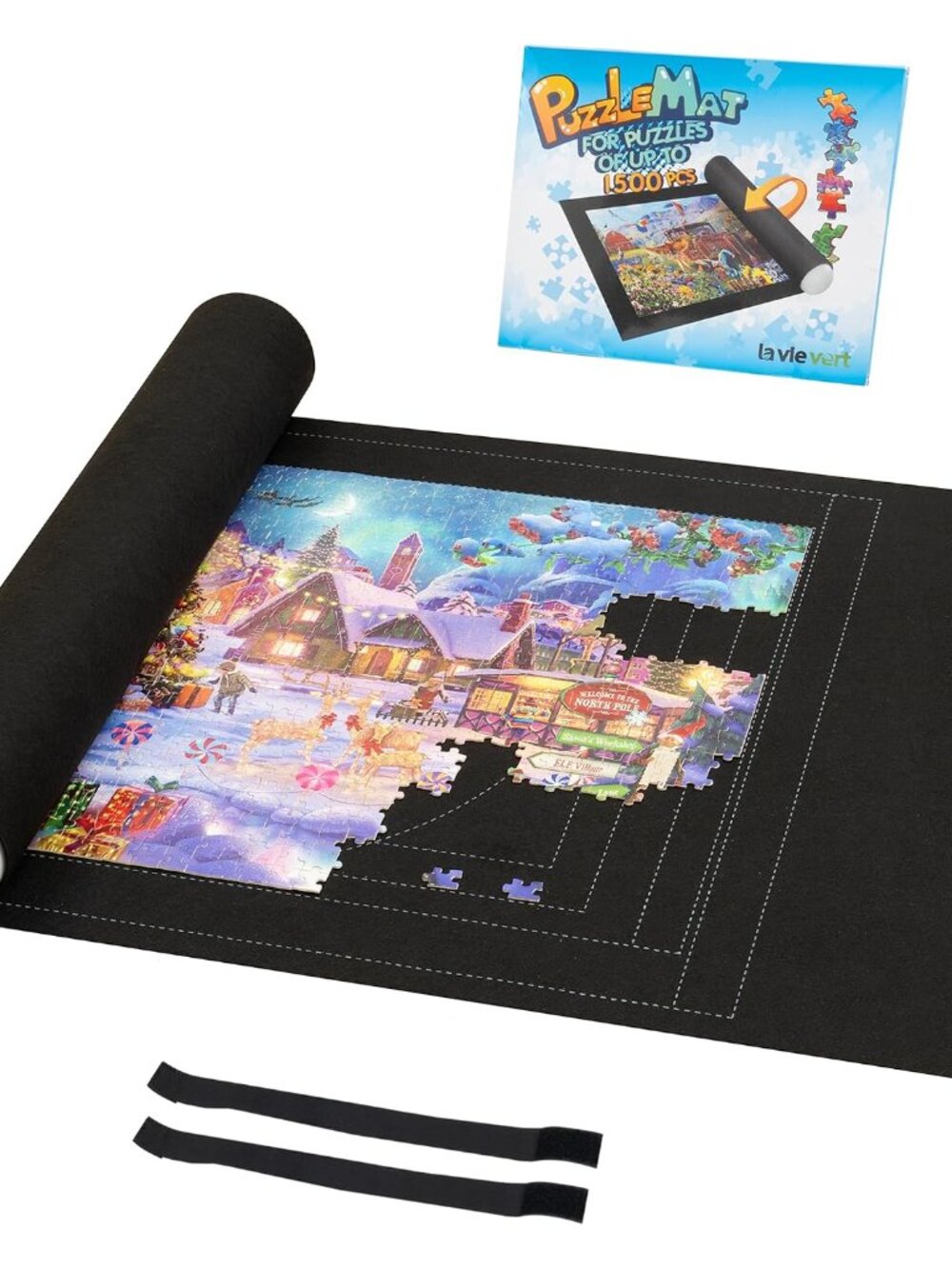1500 Piece Jigsaw Puzzle Mat Roll Up with Auxiliary Line Design